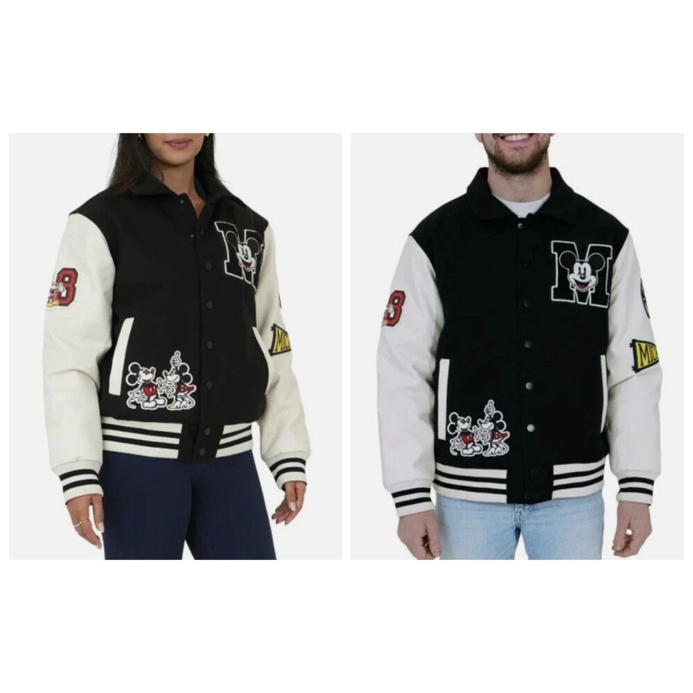Mickey Mouse Disney Varsity Letterman Jacket Unisex Men’s M Women’s L Black NEW